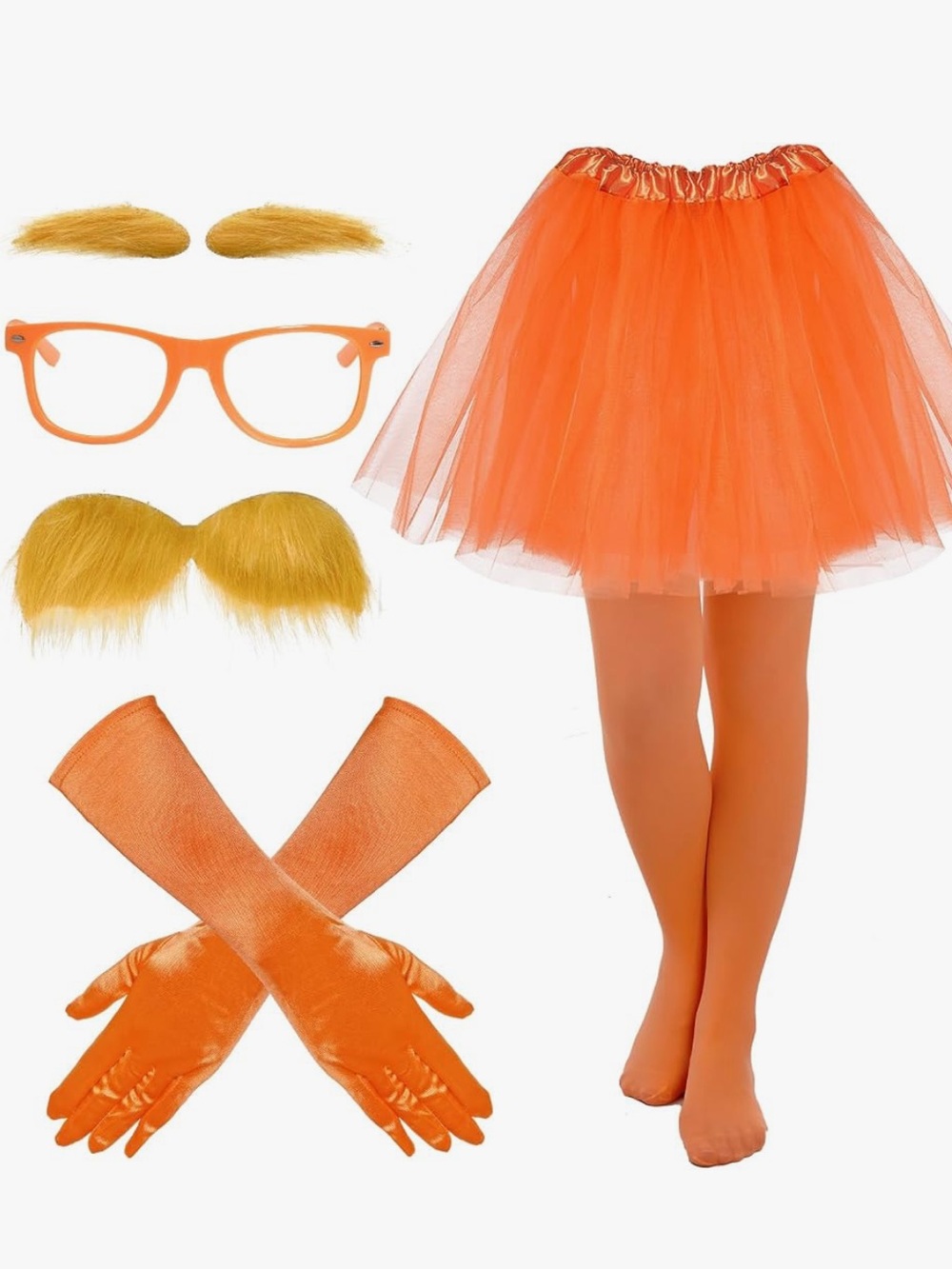 Womens Orange Tutu Costume Set with Accessories